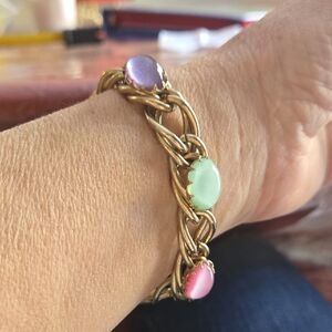 Estate Vintage 50's-60's Kafin NY Gold Bracelet with Multicolor Cabochon Stones